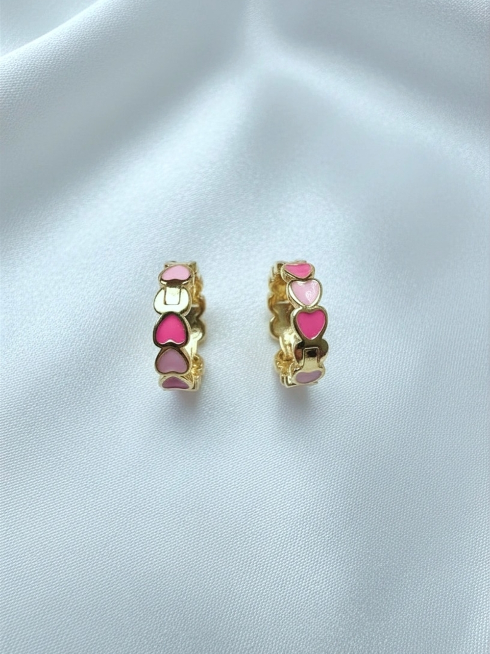 NWOT‎ Gold Hoop Earrings with Pink Heart Enamel Accents